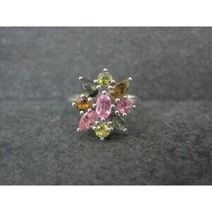 Multi Colored Tourmaline Ring Size 7 Sterling Silver